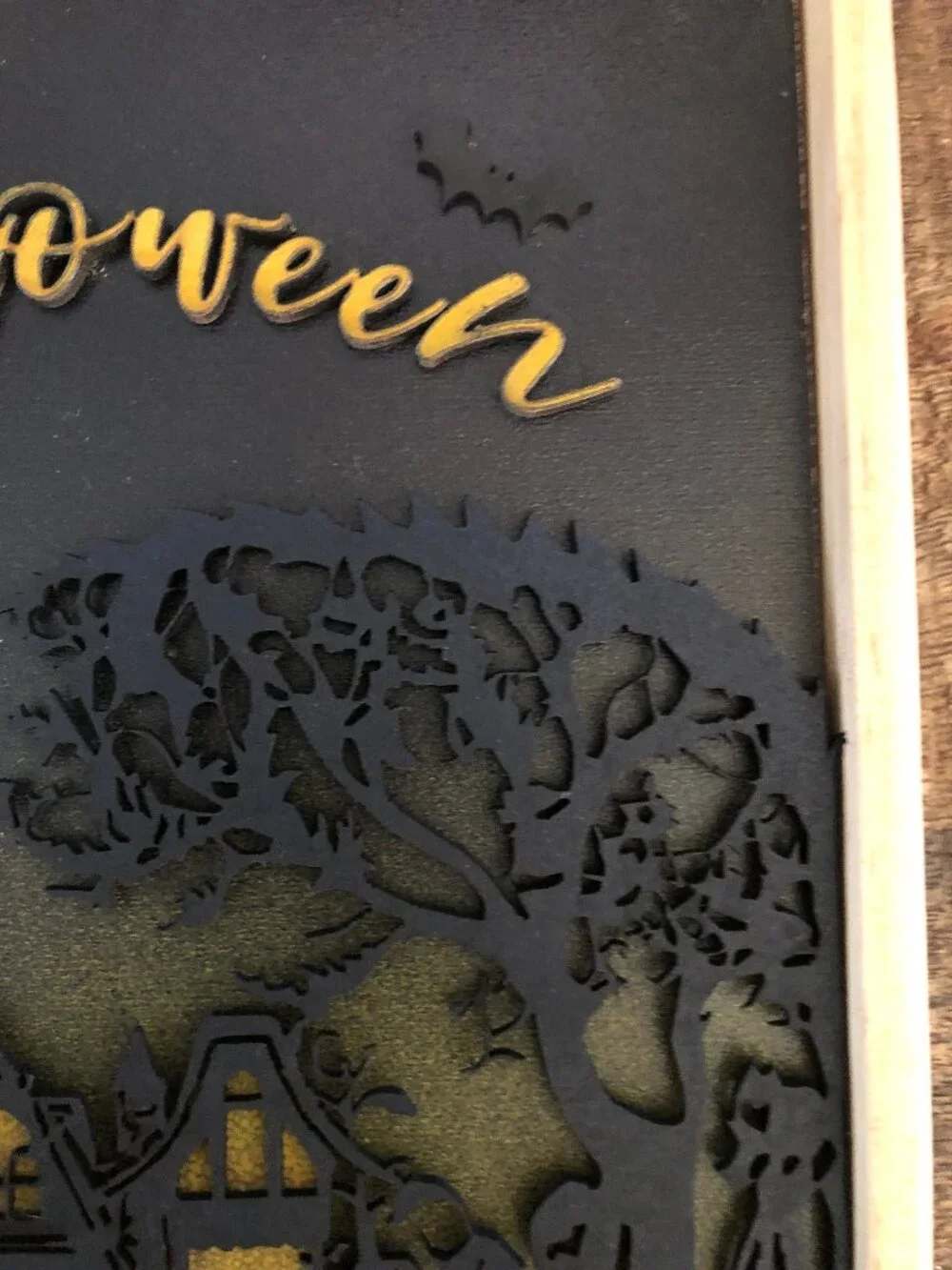 Halloween Hanging Wall Art: Spooky Haunted House with Flying Bats, Handmade